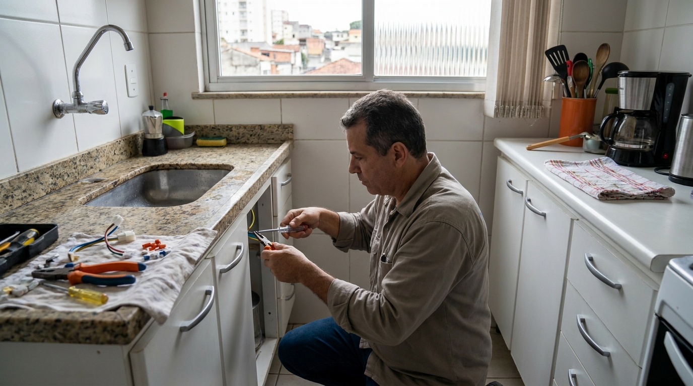 Eletricista instalando torneira eletrica em Belém‑PA